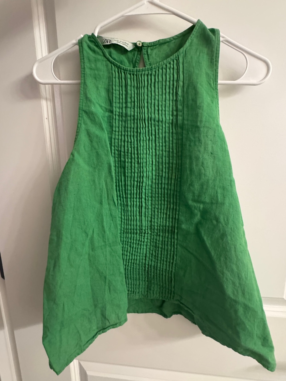 Zara Bright Green Pintuck Sleeveless Camisole